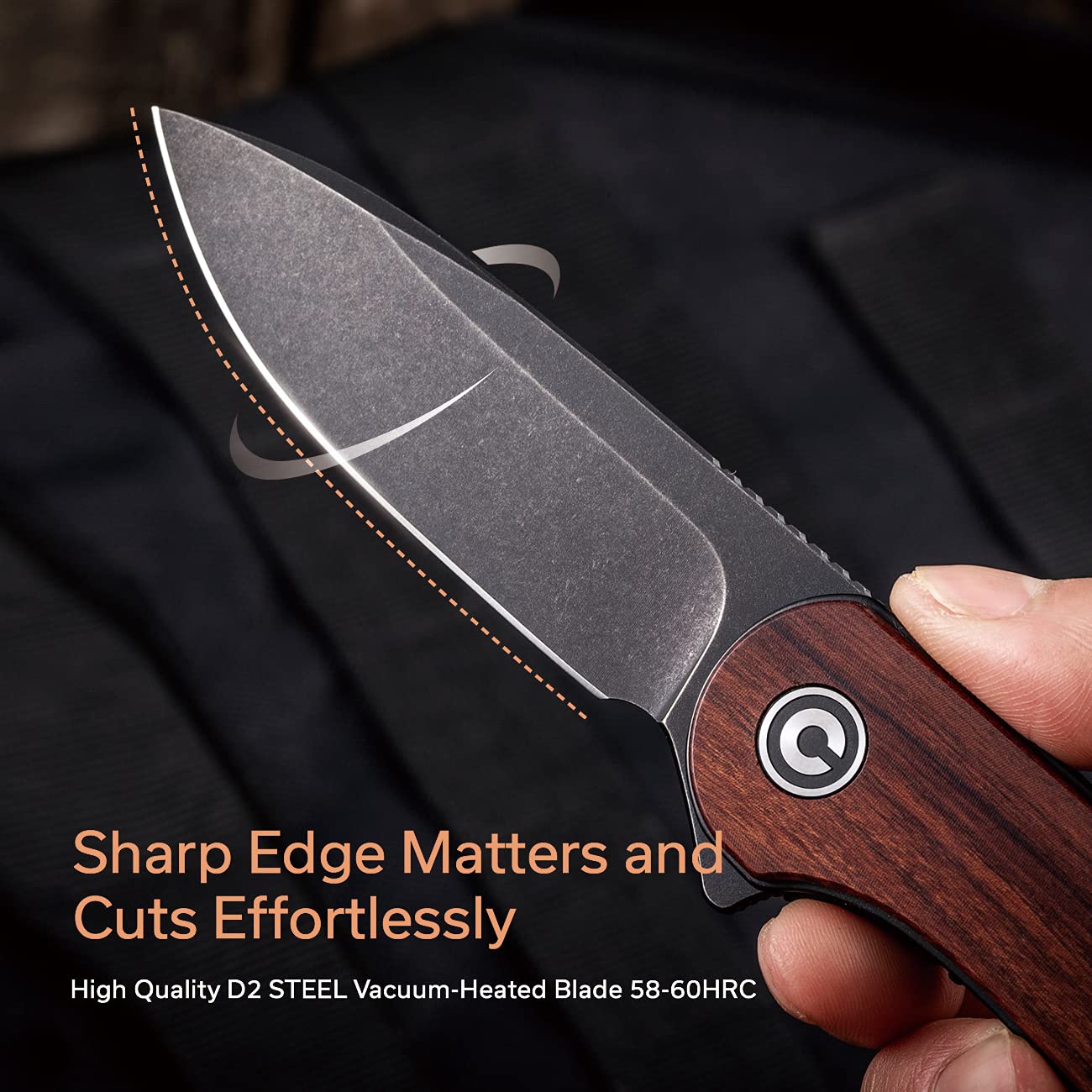CIVIVI Elementum Pocket Knife, Folding Knife for EDC with 2.96" D2 Black Stonewashed Blade Cuibourtia Wood Handle